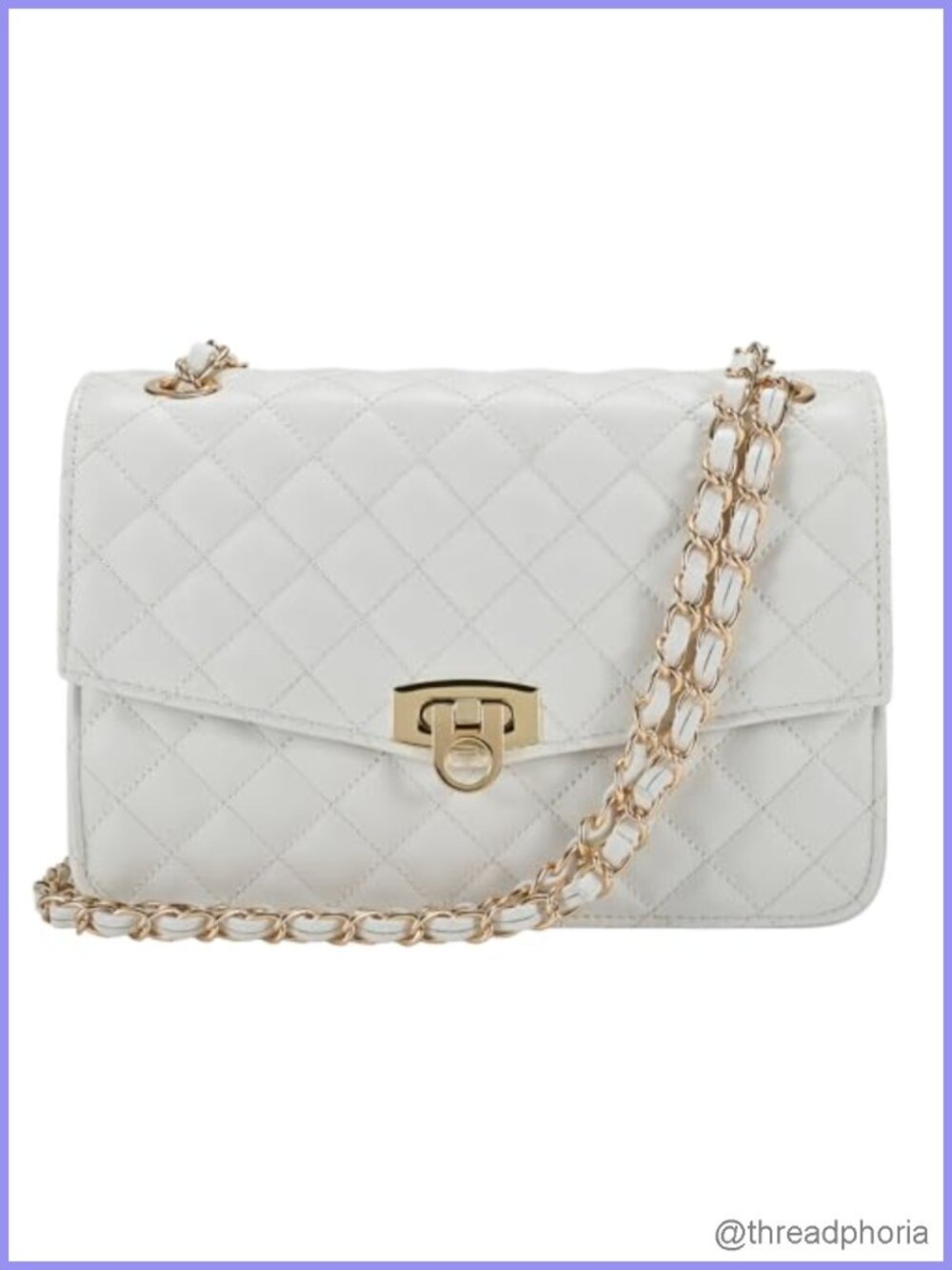 Quilted Vegan Leather Crossbody Bag with Chain Strap
